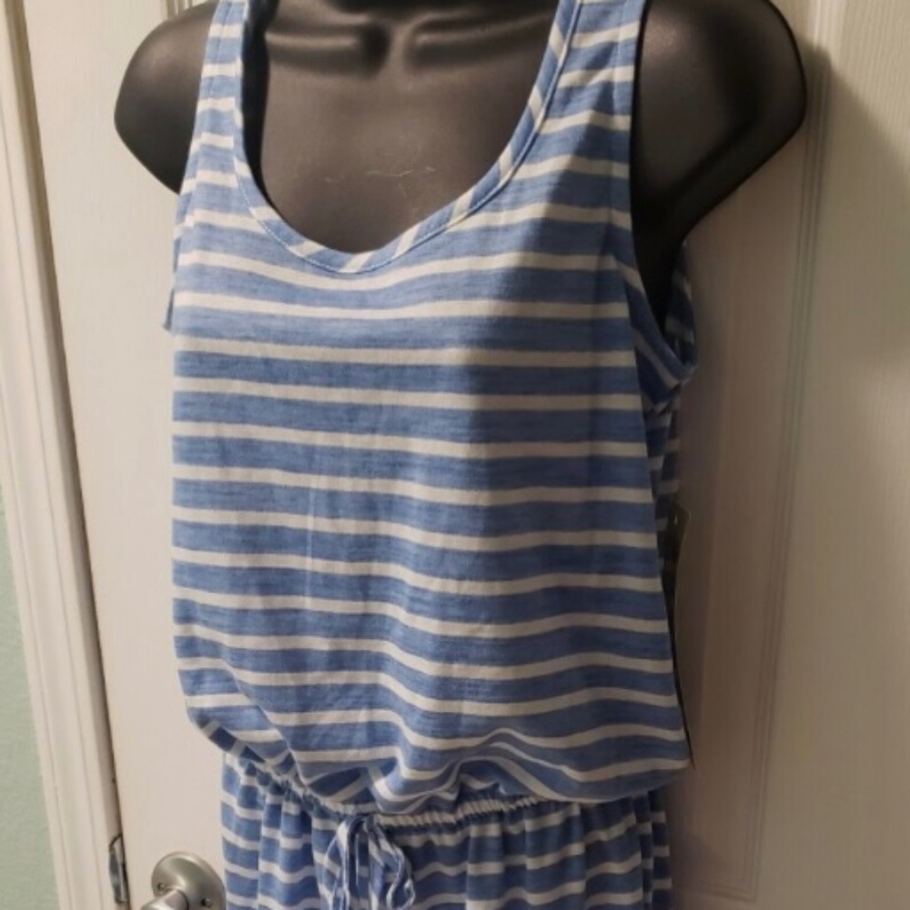 New Woman's Muk Luks Small One Piece Romper Jumpsuit Blue with White Stripes